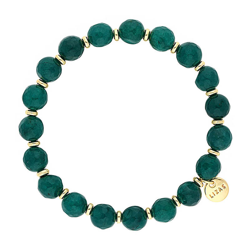 Lizas Beaumont Natural Bracelet featuring faceted dark green stones and gold-toned spacers.