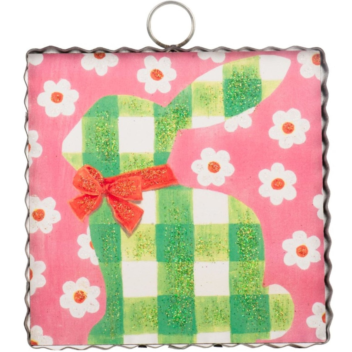 Mini Gallery Gingham Bunny wall hanging featuring a white bunny silhouette with black gingham check pattern.