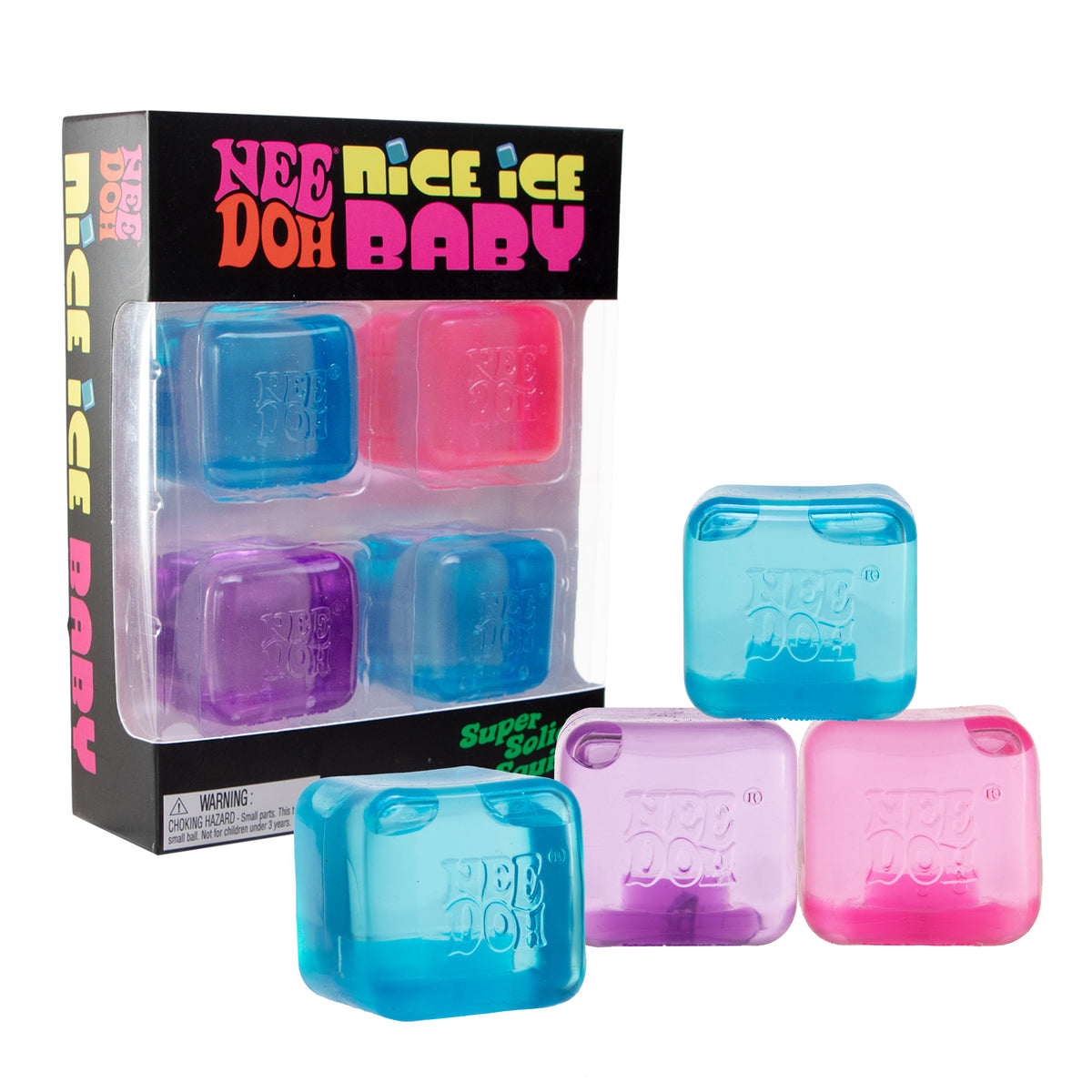 Nice Ice Baby NeeDoh Multi Pack with four colorful, squishy, cube-shaped fidget toys.