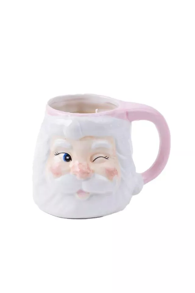 Sweet Grace Holiday Santa mug candle in red with white snowflake pattern