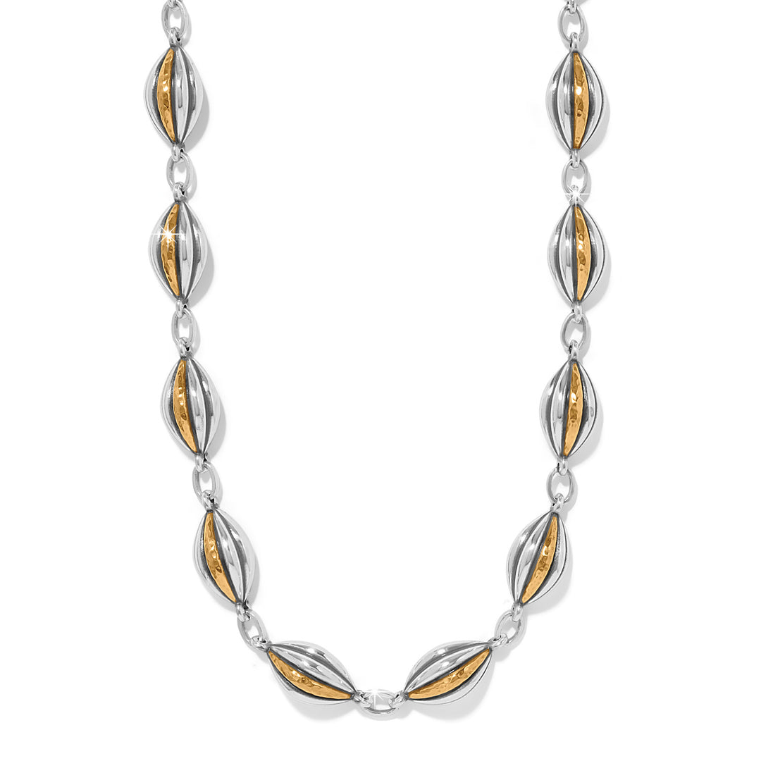 Two-tone silver-gold Ferrara Deco necklace with lobster claw closure and adjustable chain.