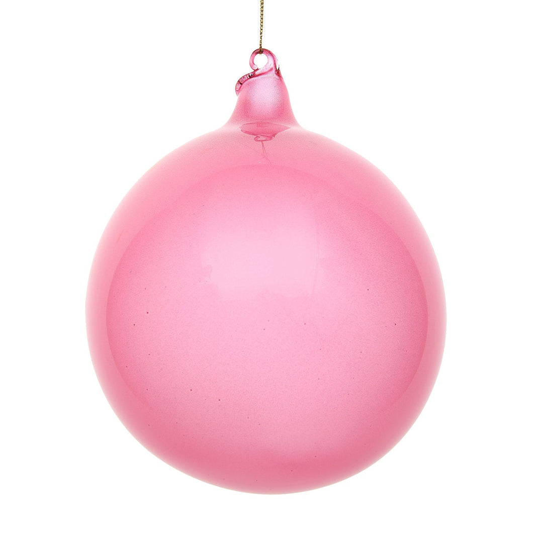 150mm large pink glitter bubblegum ball ornament with a smooth finish and hanging loop.