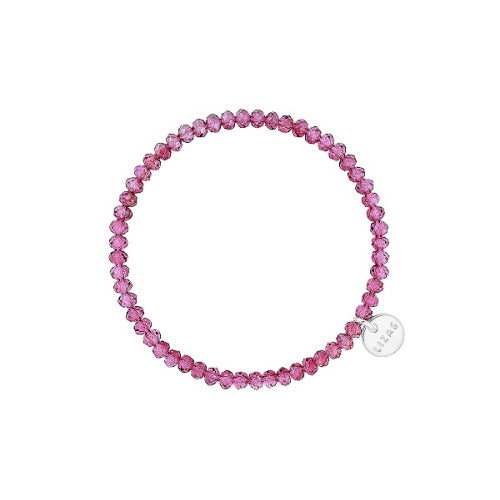 Stretchy beaded bracelet with faceted glass beads in colorful tones.