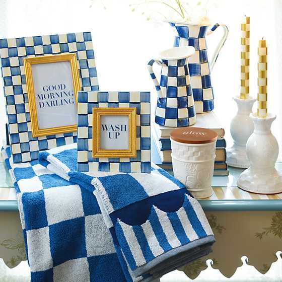 Medium Royal Check Enamel Practical Pitcher with hand-painted blue and white checkered pattern.