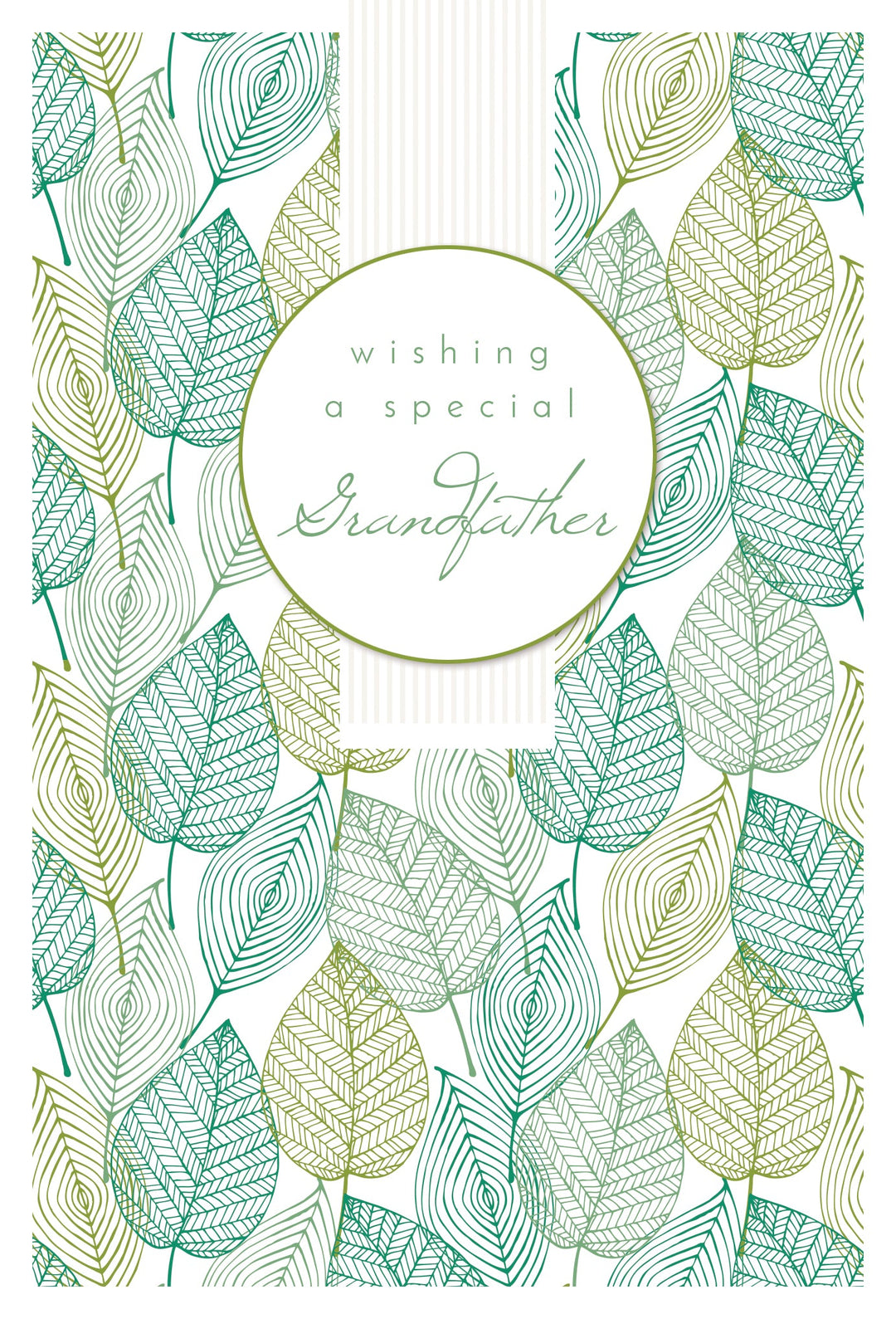 Birthday greeting card for a grandfather with a green and white leaf pattern design.