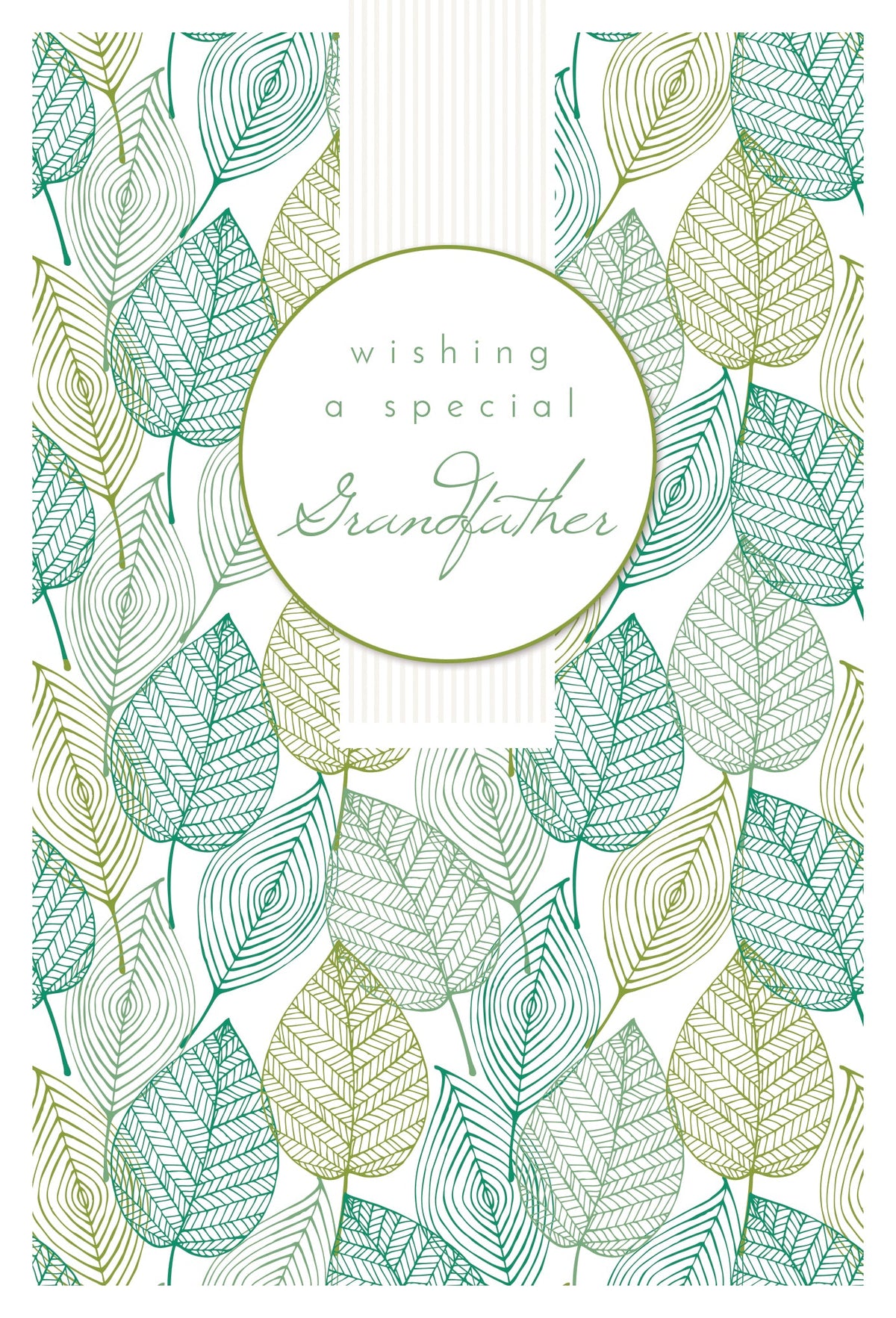 Birthday greeting card for a grandfather with a green and white leaf pattern design.