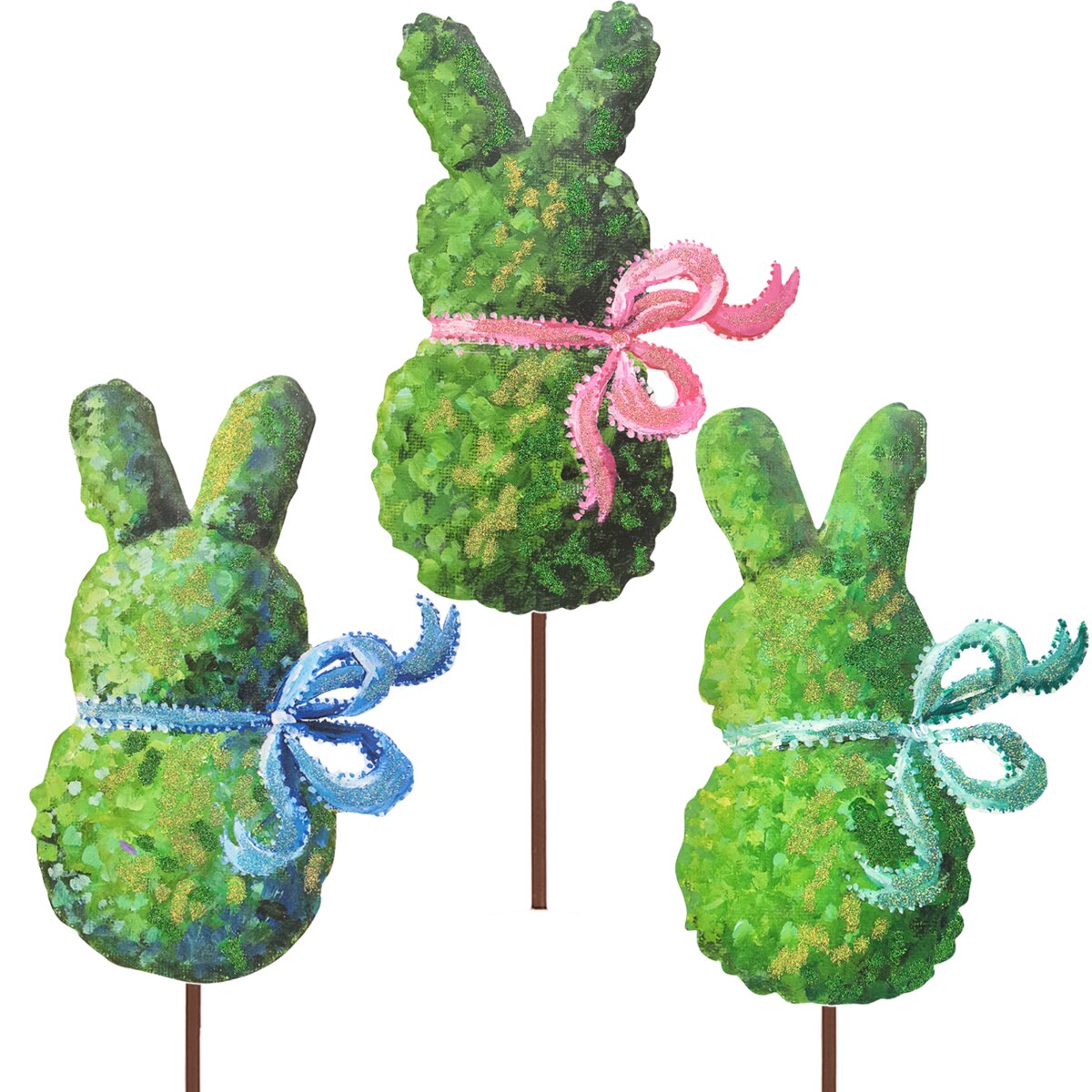 Boxwood bunny planter shaped like a rabbit with green foliage ears.