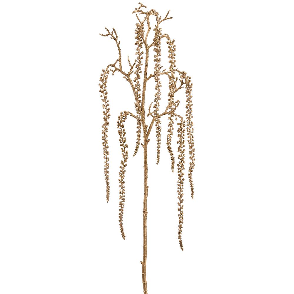 43-inch gold beaded sedum hanging spray with shimmering draping stems on a white background.