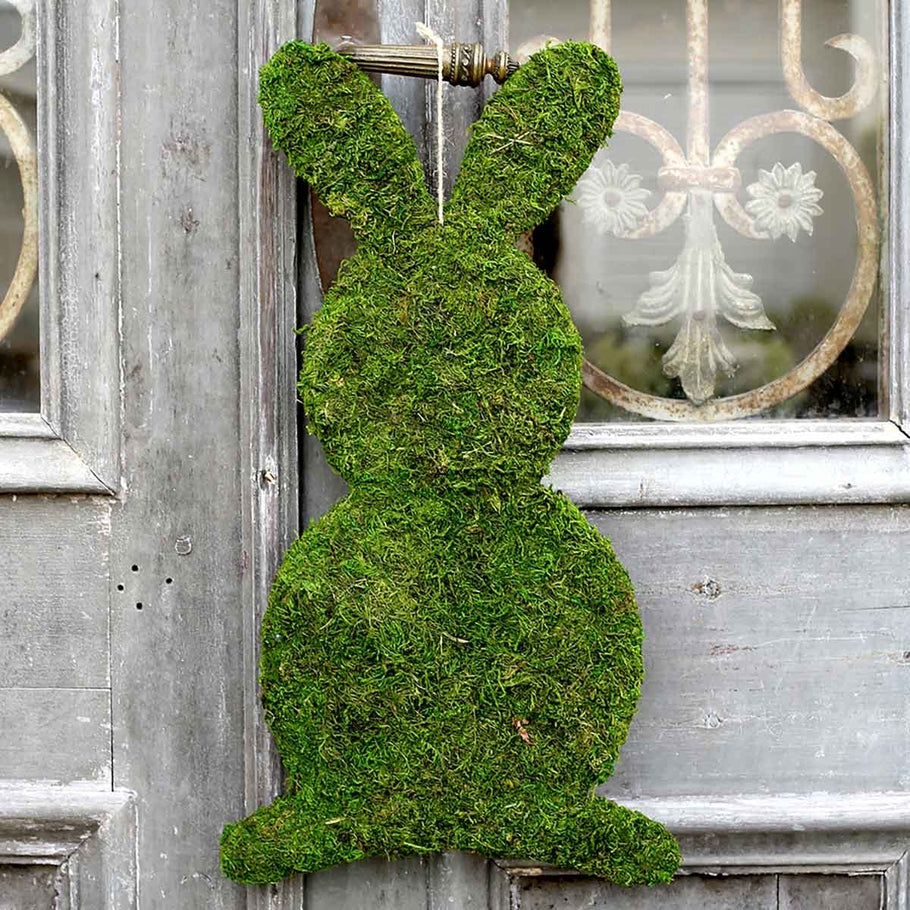 Green moss bunny wall decor with a natural organic texture.