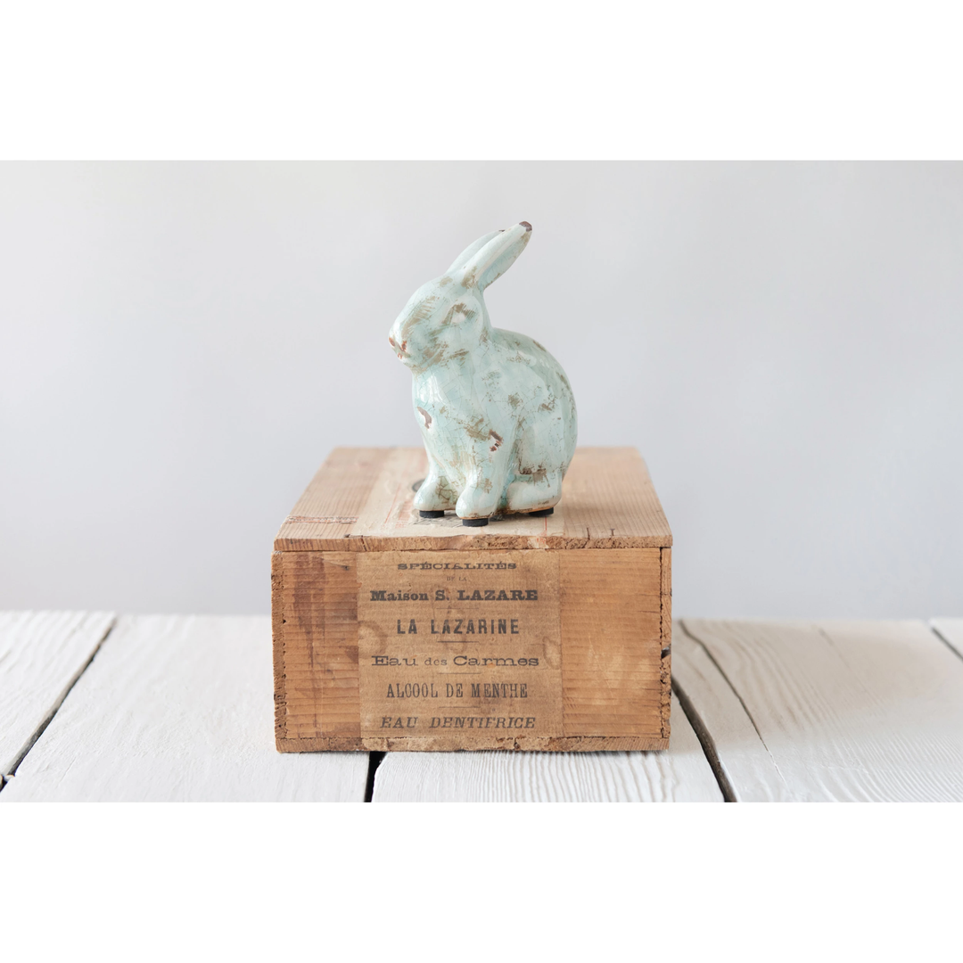 Distressed Terracotta Rabbit Aqua