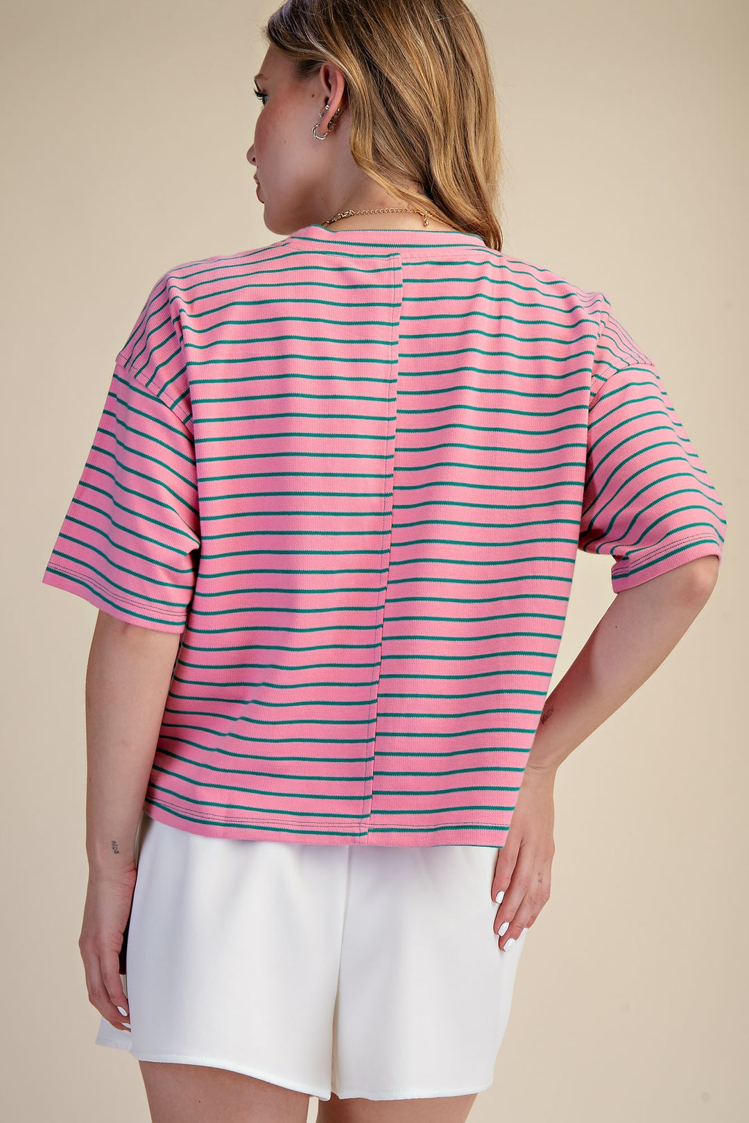 Ophelia Round Neck Wide Sleeve Pullover Stripe Everyday Top