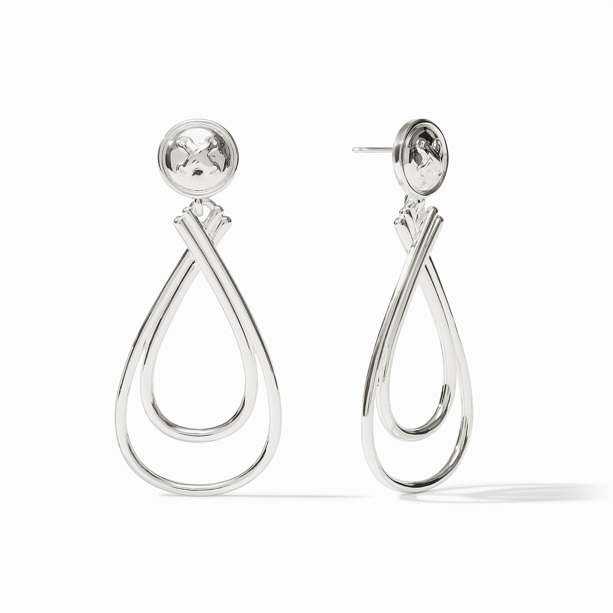 Essex Earring Silver featuring a button stud and a double teardrop dangle in pure silver plate.