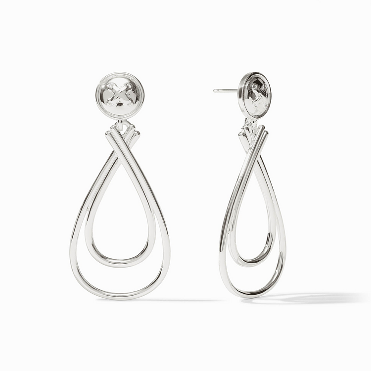 Essex Earring Silver featuring a button stud and a double teardrop dangle in pure silver plate.