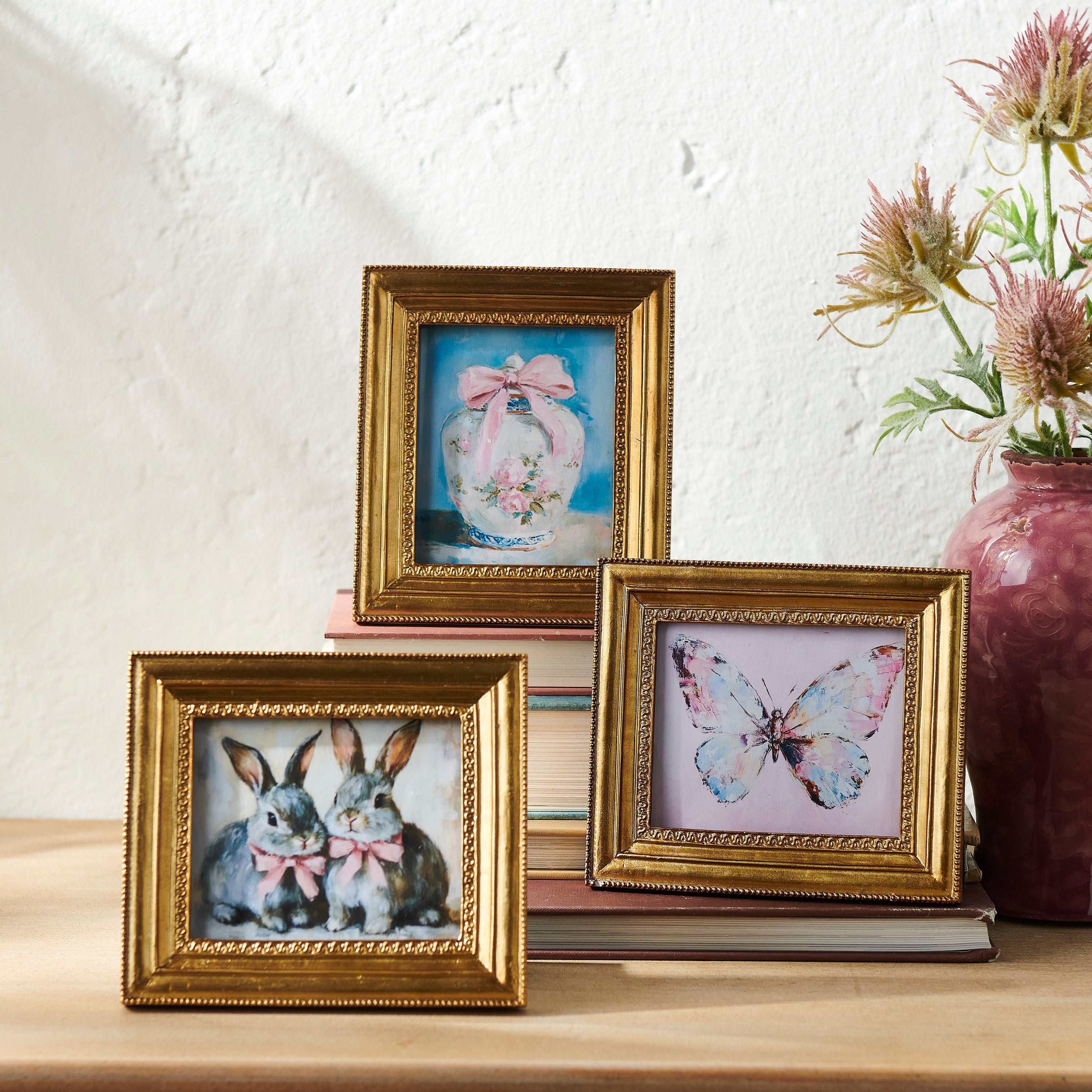 6-inch pastel springtime framed art print featuring a resin floral pattern with soft green and pink hues.