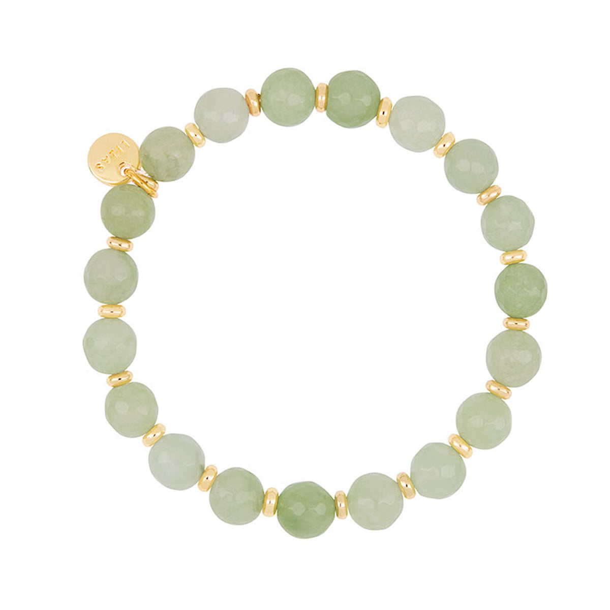 Lizas Beaumont Natural Bracelet featuring light green jade-style beads and gold-toned spacers.