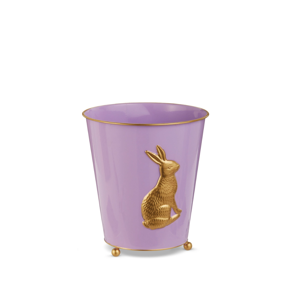 Large iron bunny cache pot with decorative ears measuring 8.25 inches in diameter.