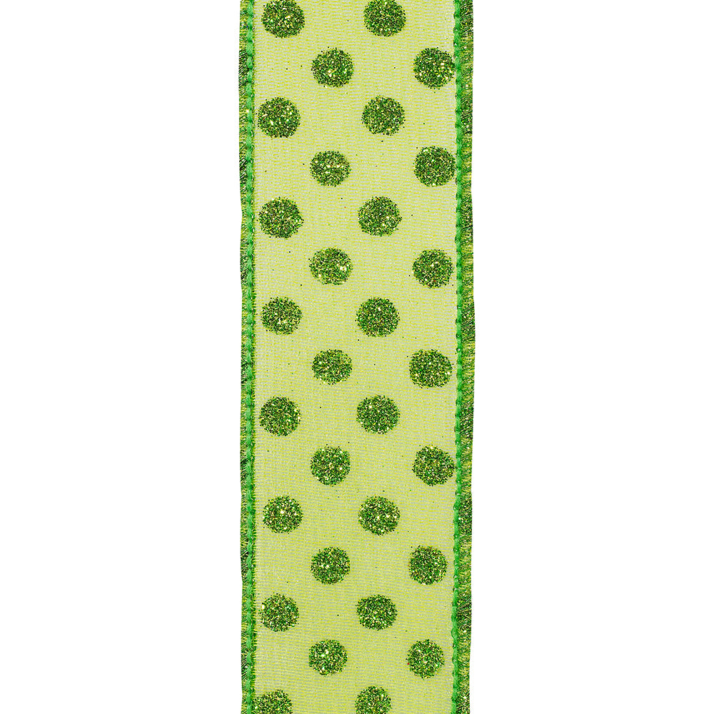 Green grass mesh fabric with glitter dot pattern