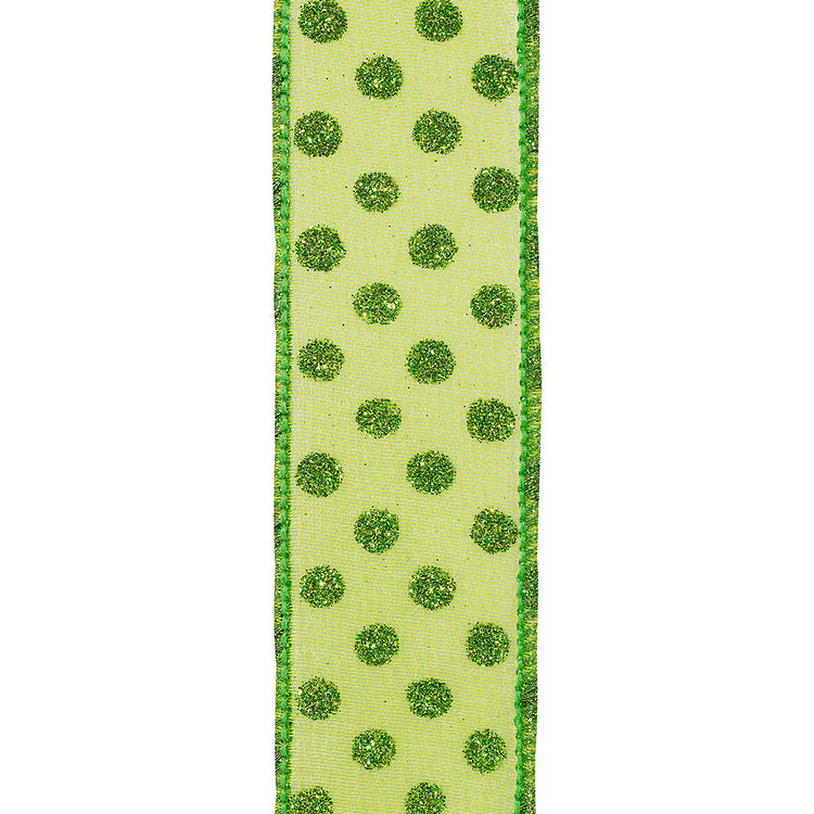 Green grass mesh fabric with glitter dot pattern
