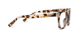 Square eyeglasses with blue-tinted lenses in recycled polycarbonate frame