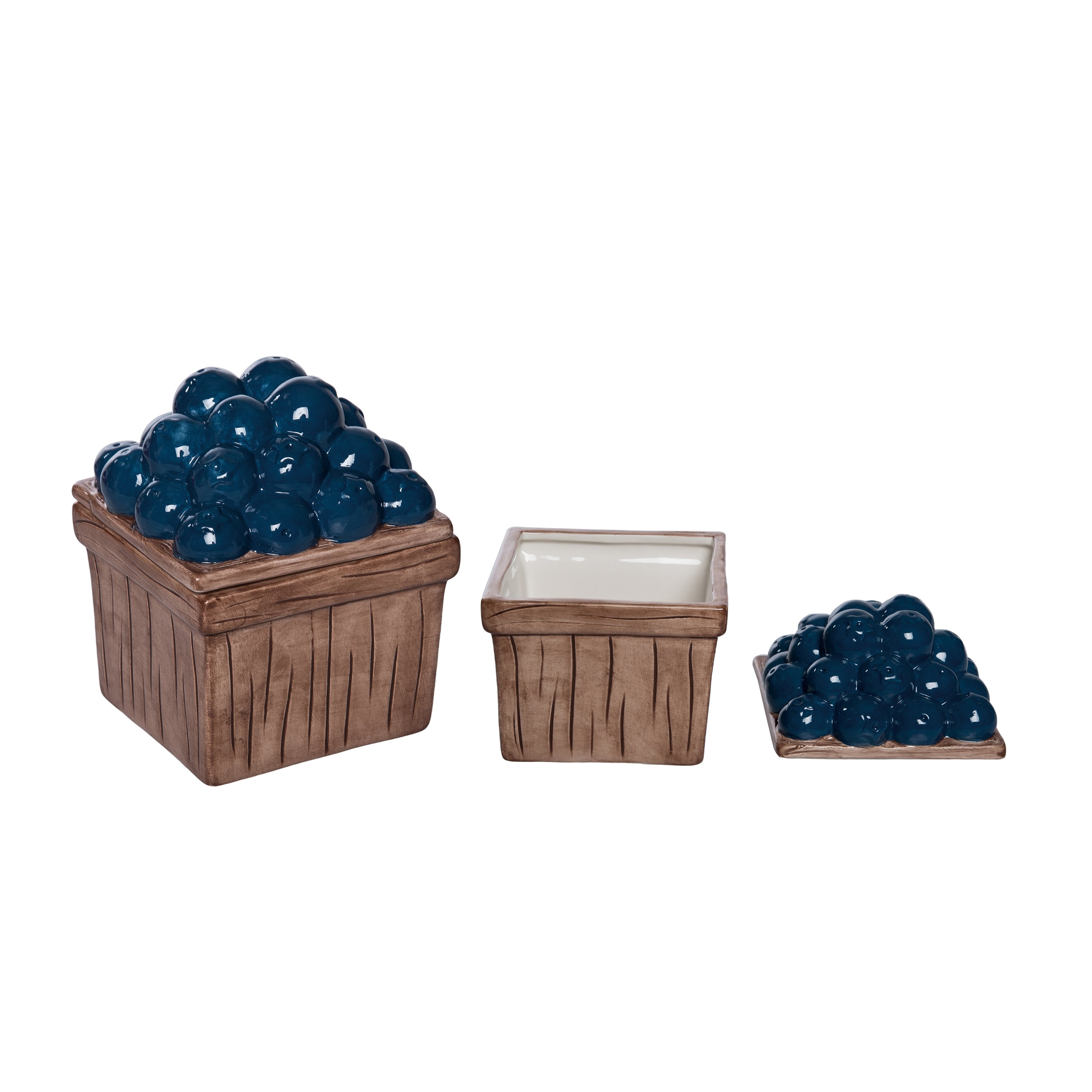 Ceramic berry dip bowl with lid in blueberry color from Blueberries & Bandanas collection