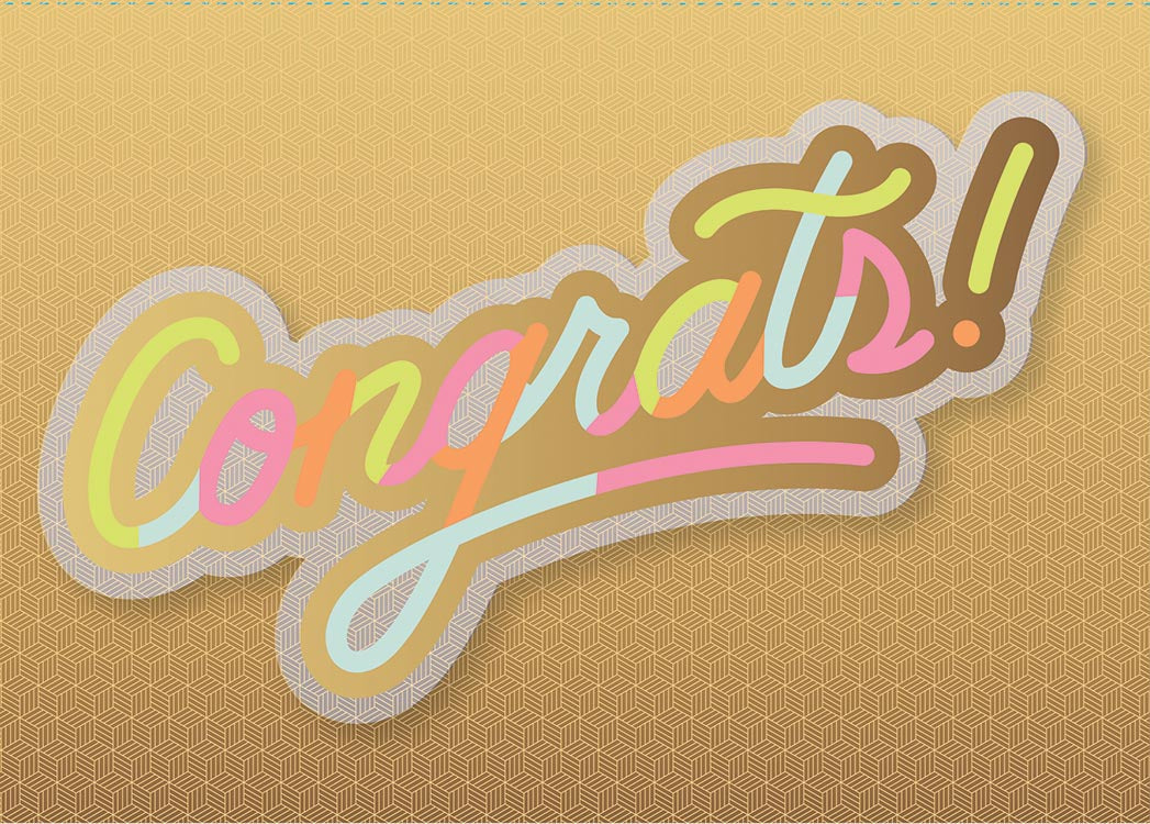 Acetate congrats greeting card with gold foil accents and die-cut attachment