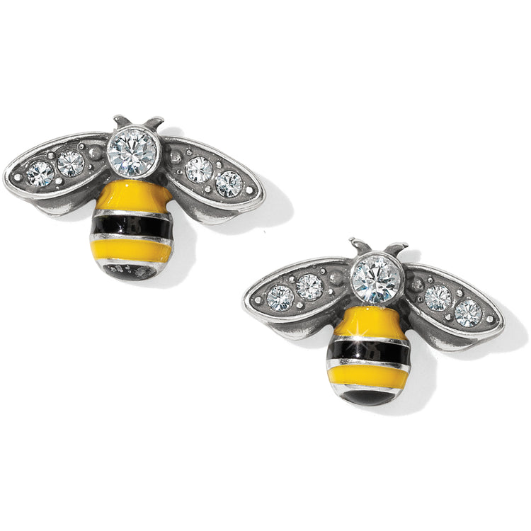 Silver-plated mini post earrings featuring multi-colored enamel crystals in a compact silhouette.
