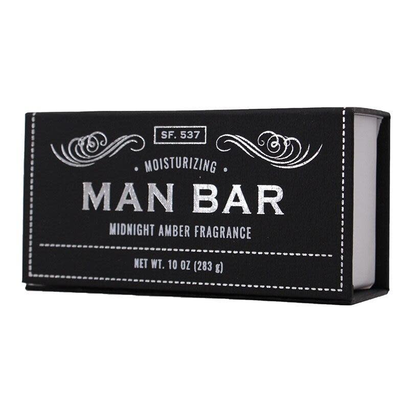 Man Bar soap bar in light beige with embossed logo