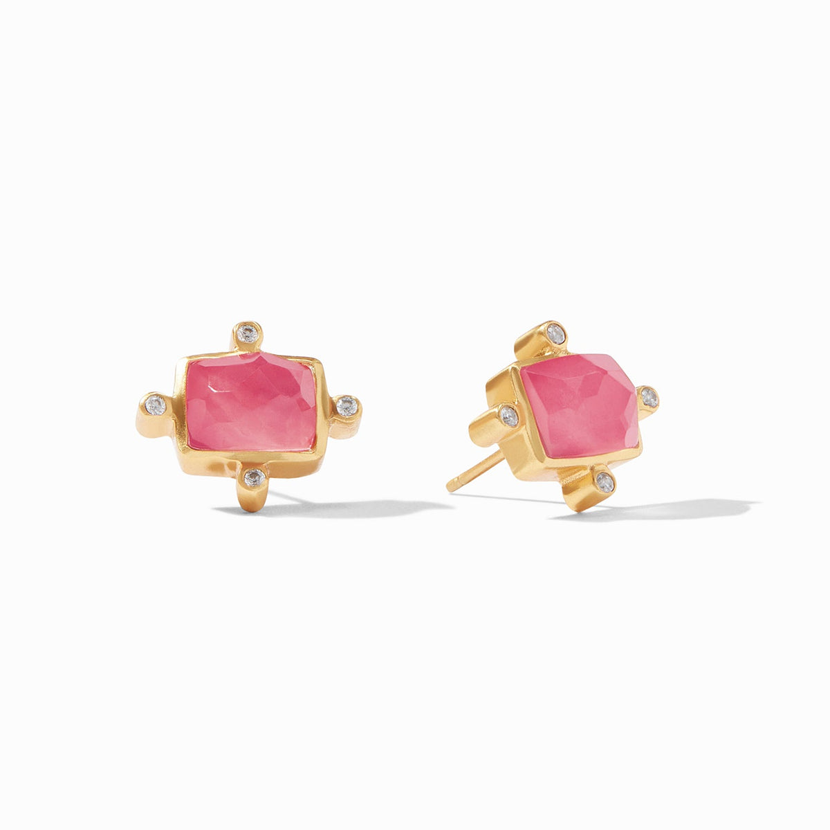 Clara Stud Gold earrings featuring a mother-of-pearl center with cubic zirconia accents on a gold post.