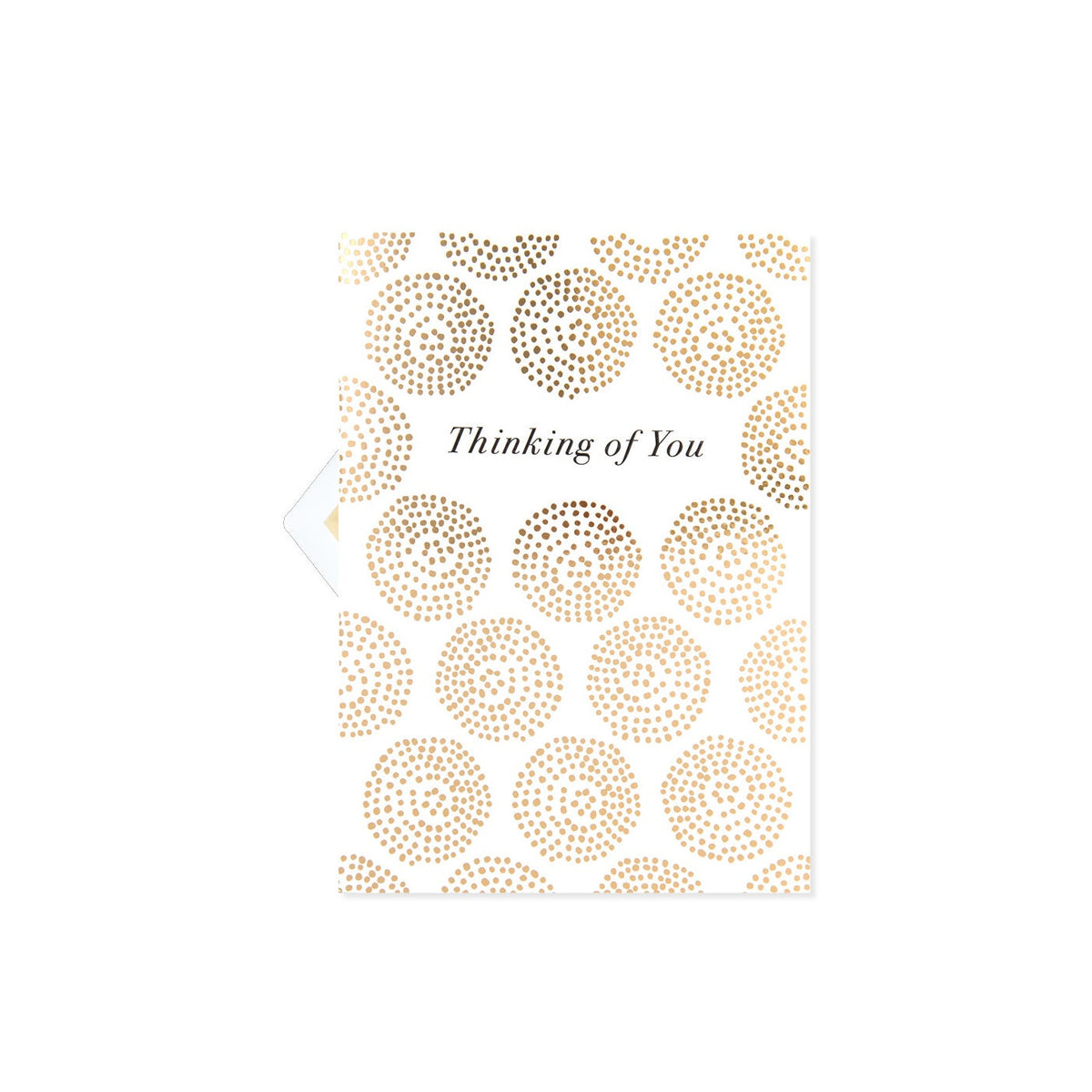Gold circle dot pattern on a white rectangular card with dimensions L-0 W-5 H-7.