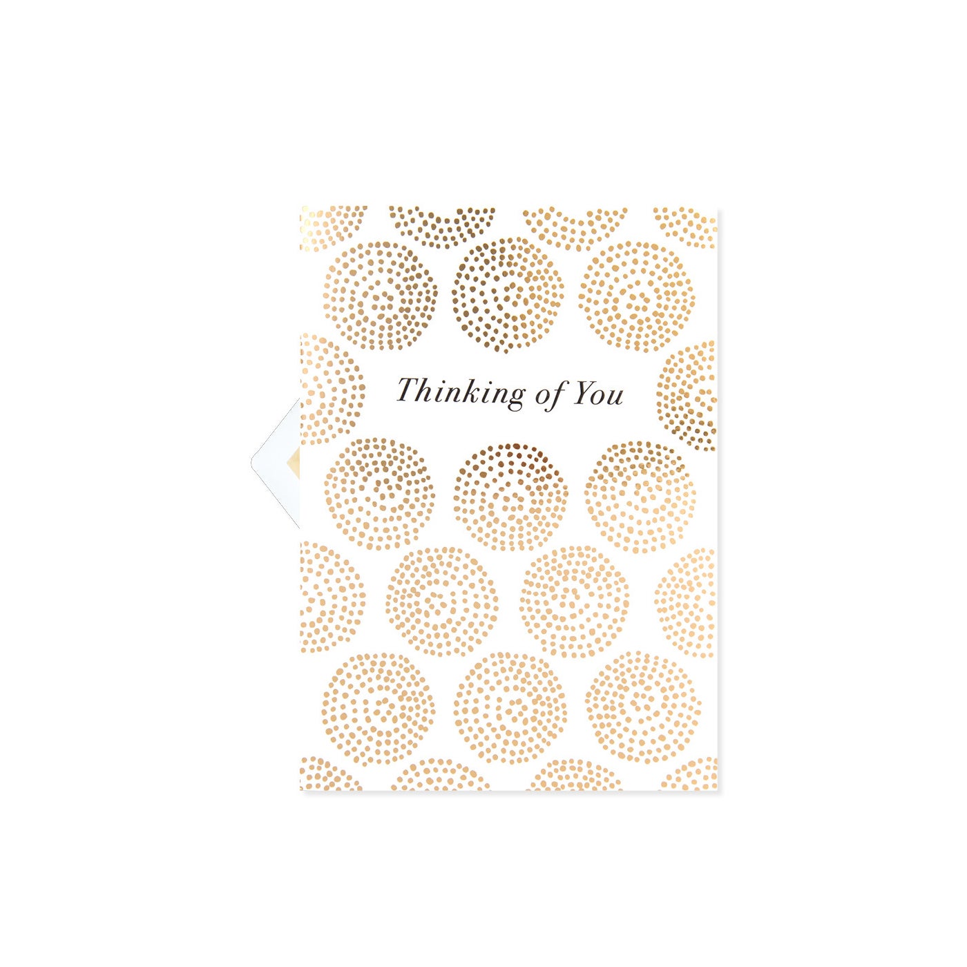 Gold circle dot pattern on a white rectangular card with dimensions L-0 W-5 H-7.