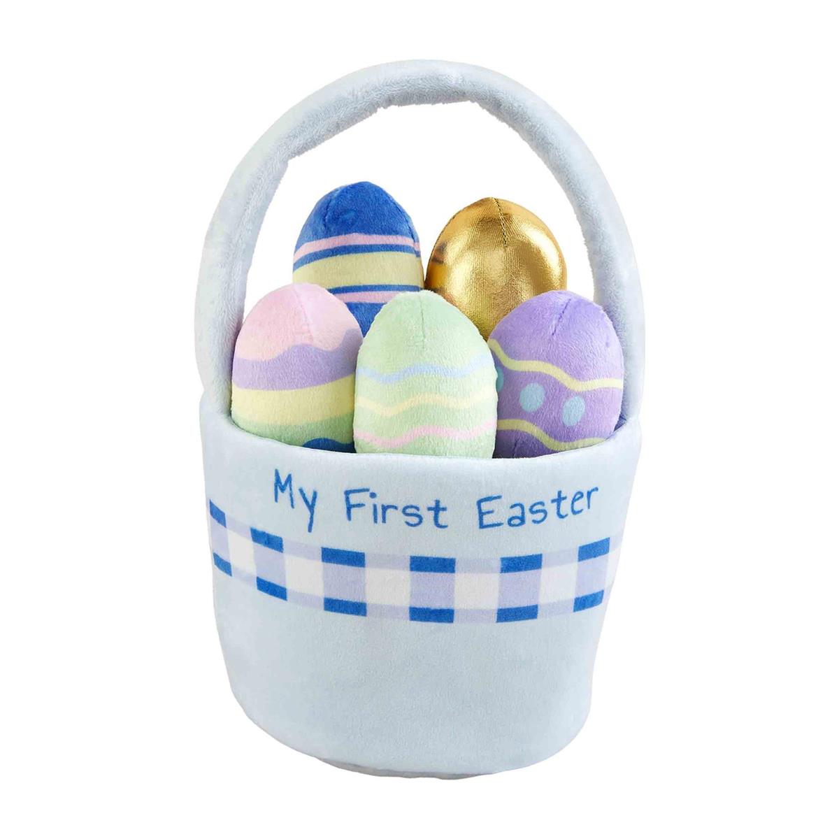 Cotton plush Easter basket set in pastel colors with bunny ears handle