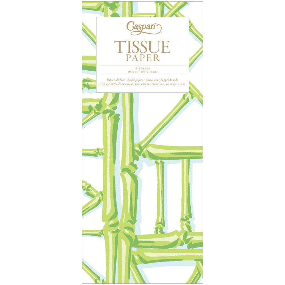 Packaged Bamboo Screen tissue paper in moss green with a screen pattern.