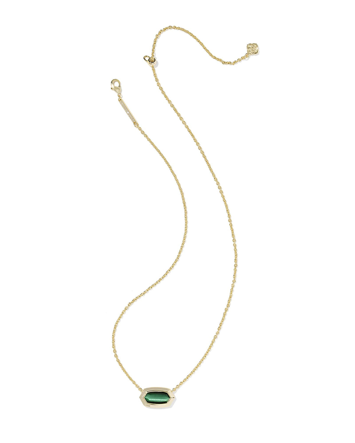 Elisa Bezel Short Pendant Necklace in gold with a green stone and adjustable chain.