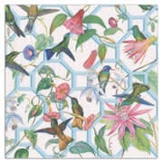 Packaged Caspari triple-ply luncheon napkins featuring museum artwork printed in Germany.