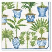 Packaged Caspari triple-ply luncheon napkins featuring museum artwork designs printed with food-safe ink.