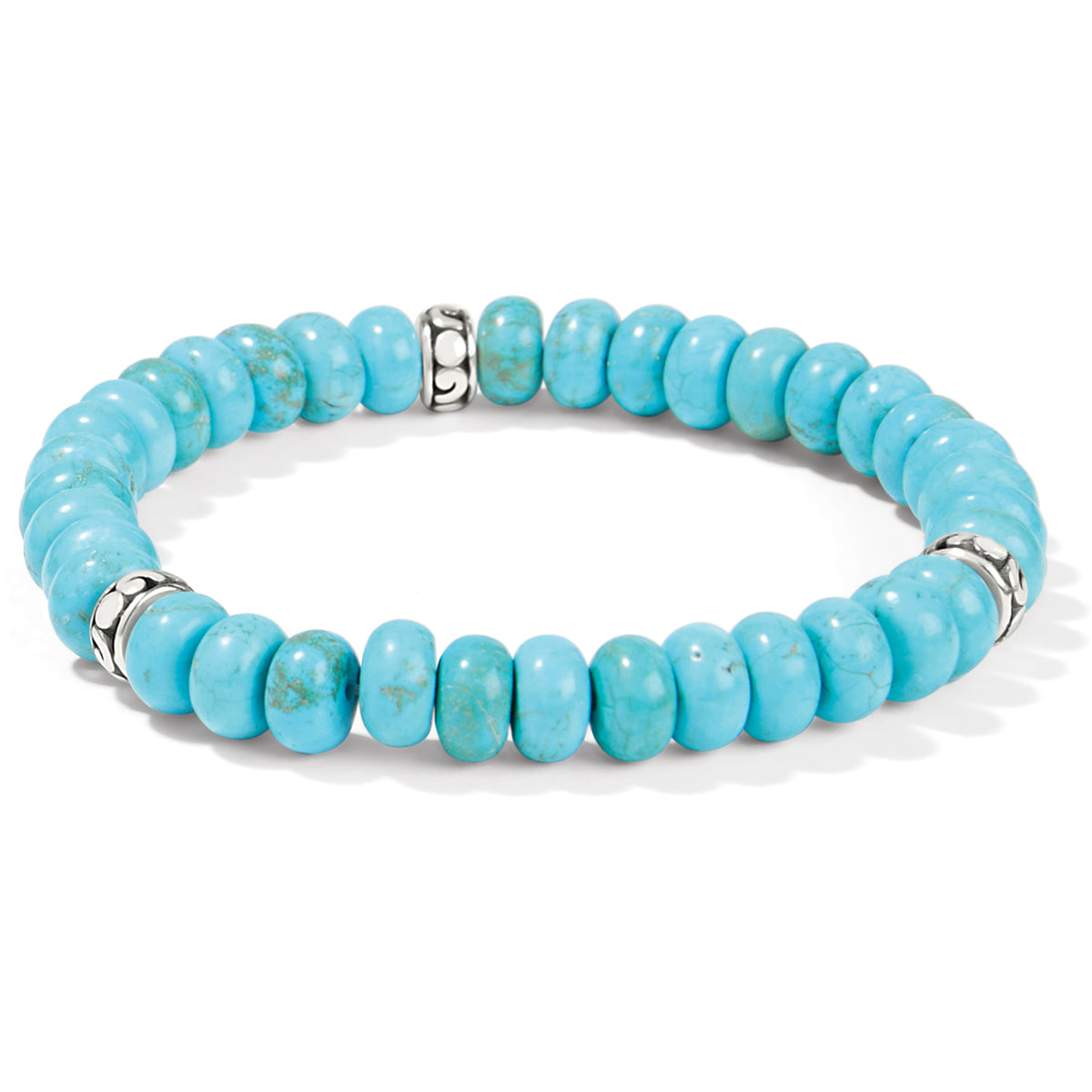 Stretch bracelet with silver plating featuring turquoise jasper stones.