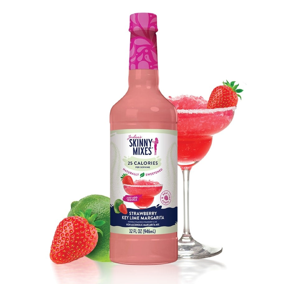 32 oz Natural Mixer bottle with strawberry key lime margarita flavor label