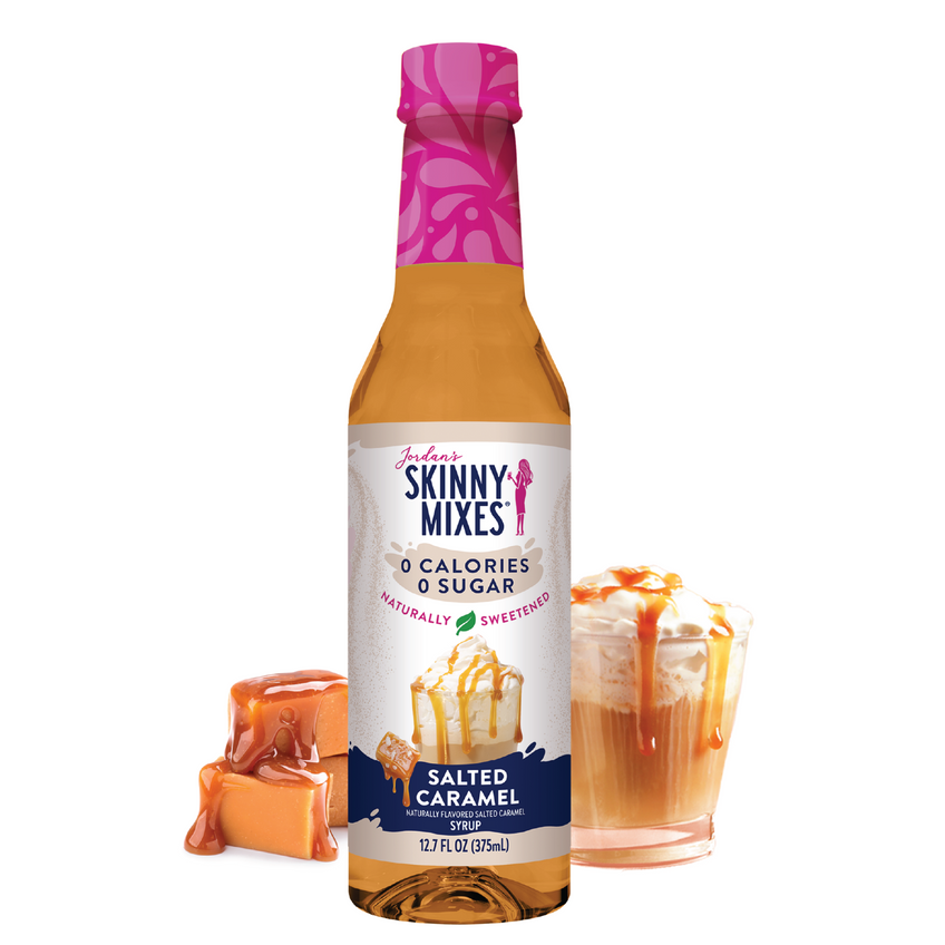 Bottle of naturally sweetened cinnamon dolce syrup with a clear liquid inside.