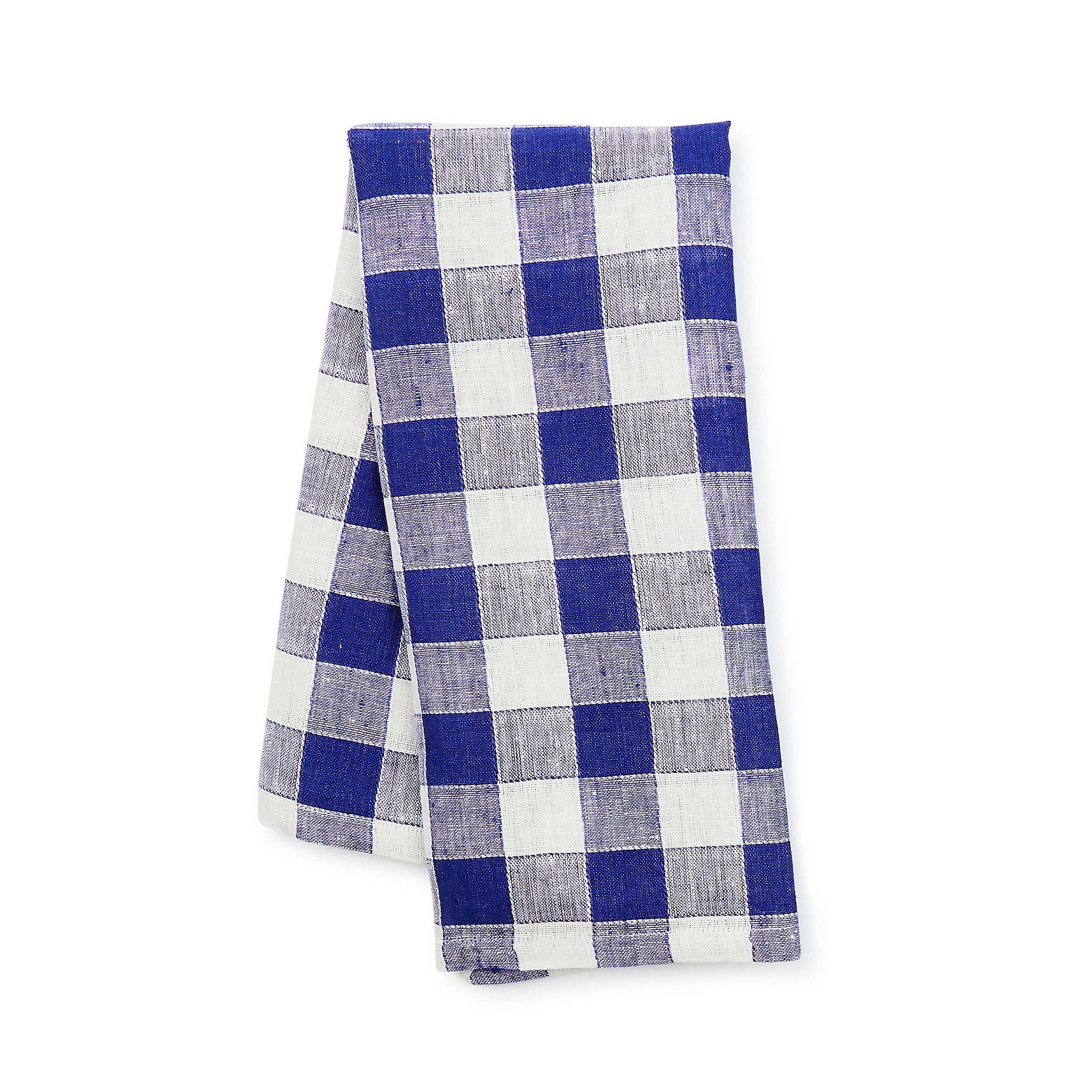 Navy blue checkered linen dish towel with a rectangular shape.