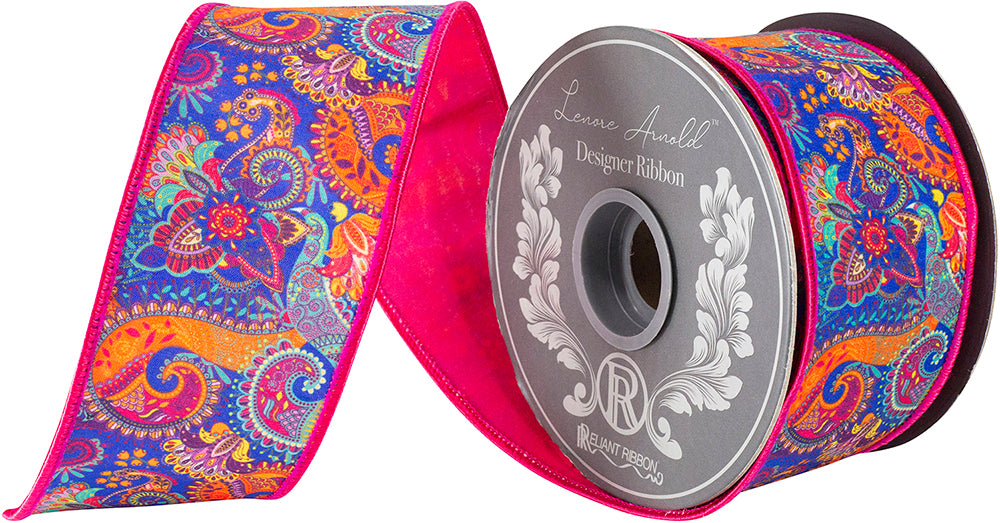 Fuchsia paisley ribbon with wired edges in a 2-1/2 inch width