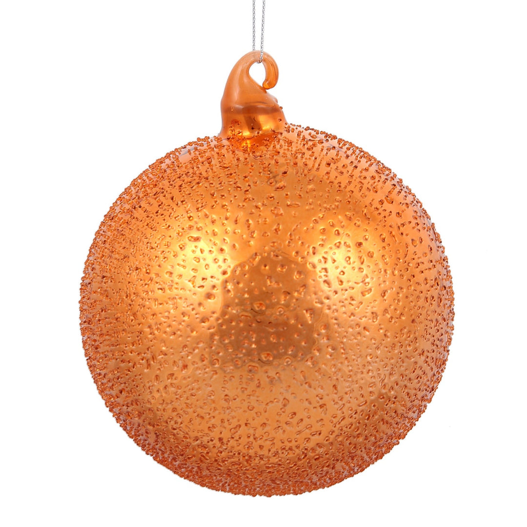 120mm rust-colored glass ball ornament with a textured micro-beaded surface and hanging loop.