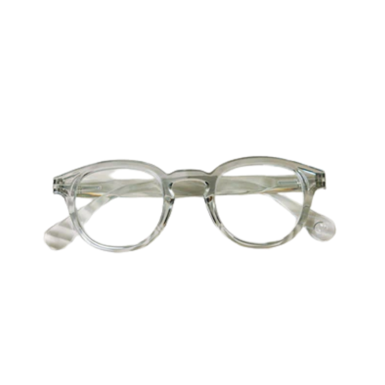 Asher round clear frame blue light glasses with a keyhole bridge.