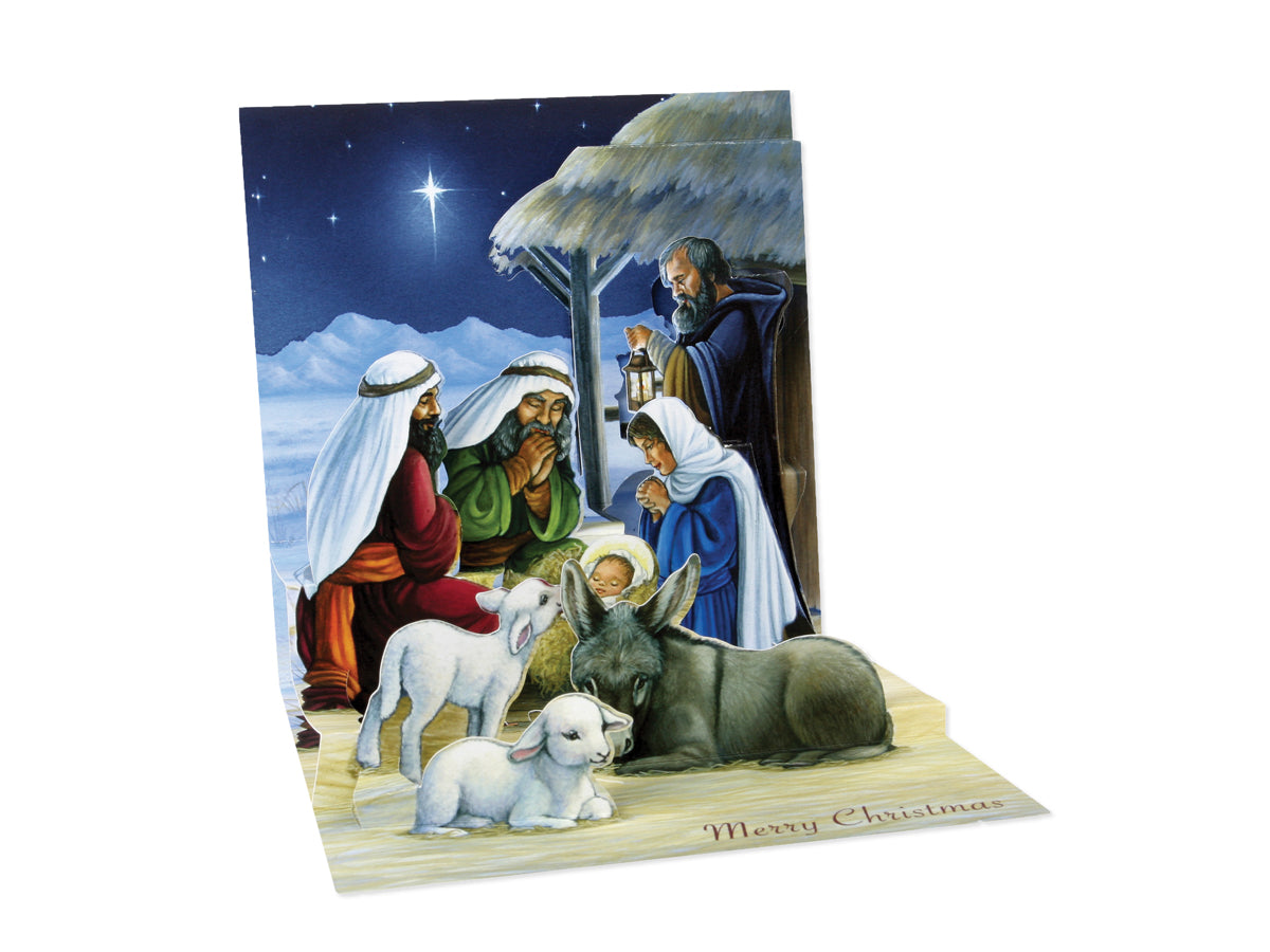 White envelope Christmas card with glitter finish featuring Merry Christmas text inside.