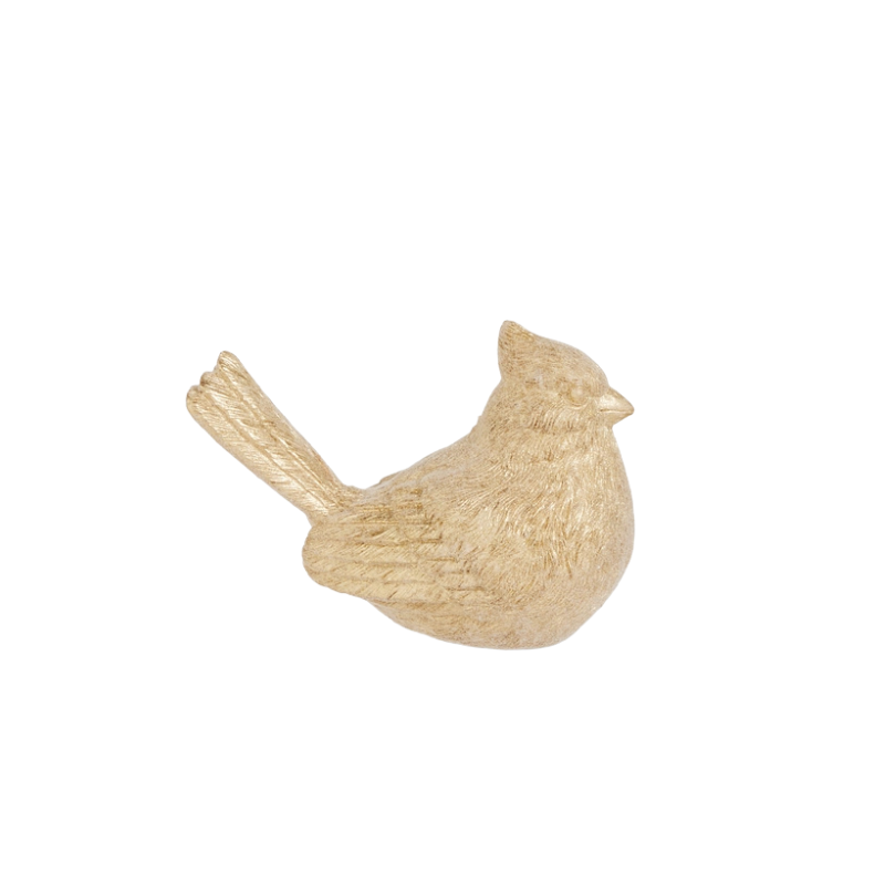 Gold flocked cardinal figurine with a textured resin finish and raised crest.