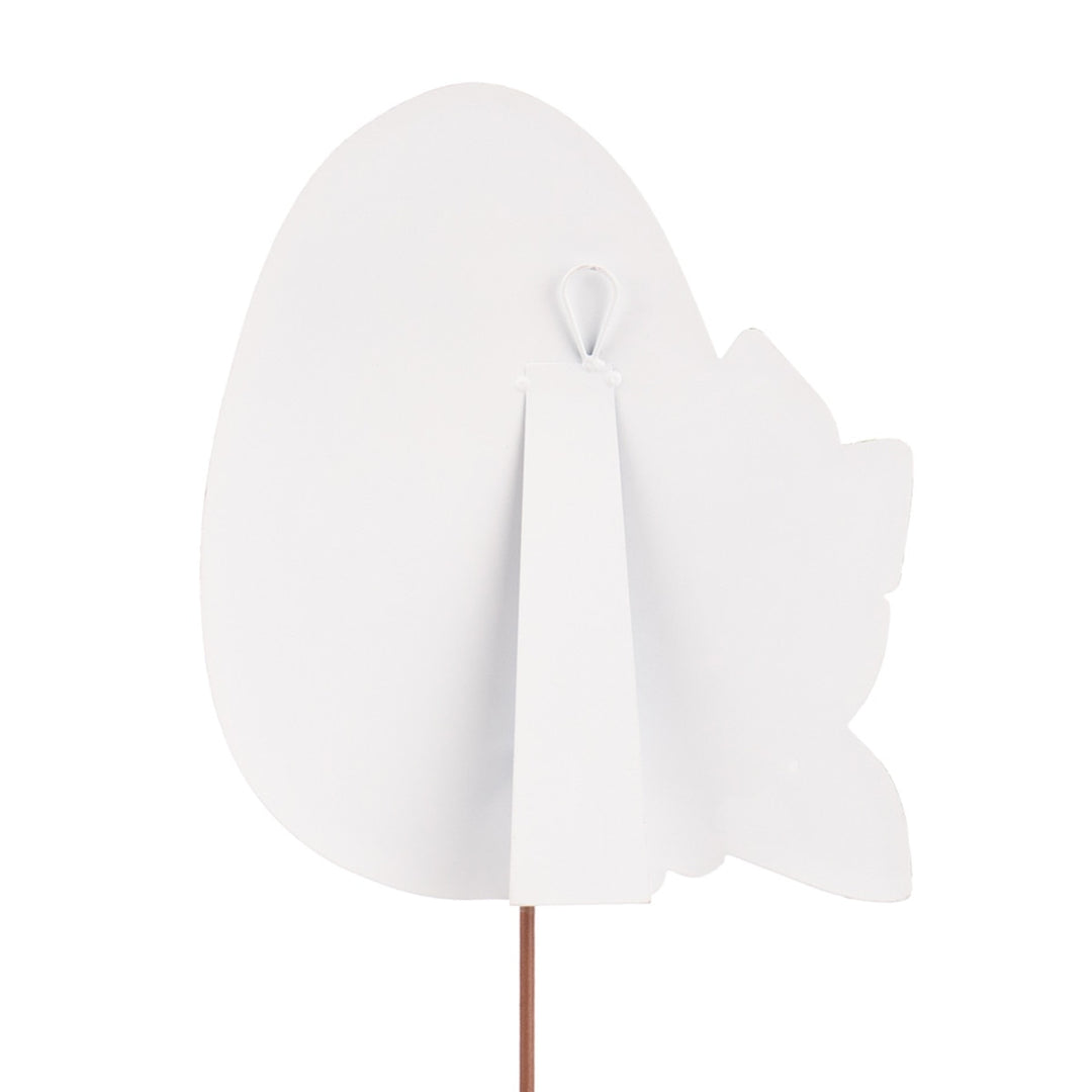 Risen egg-shaped stake with natural wood finish.