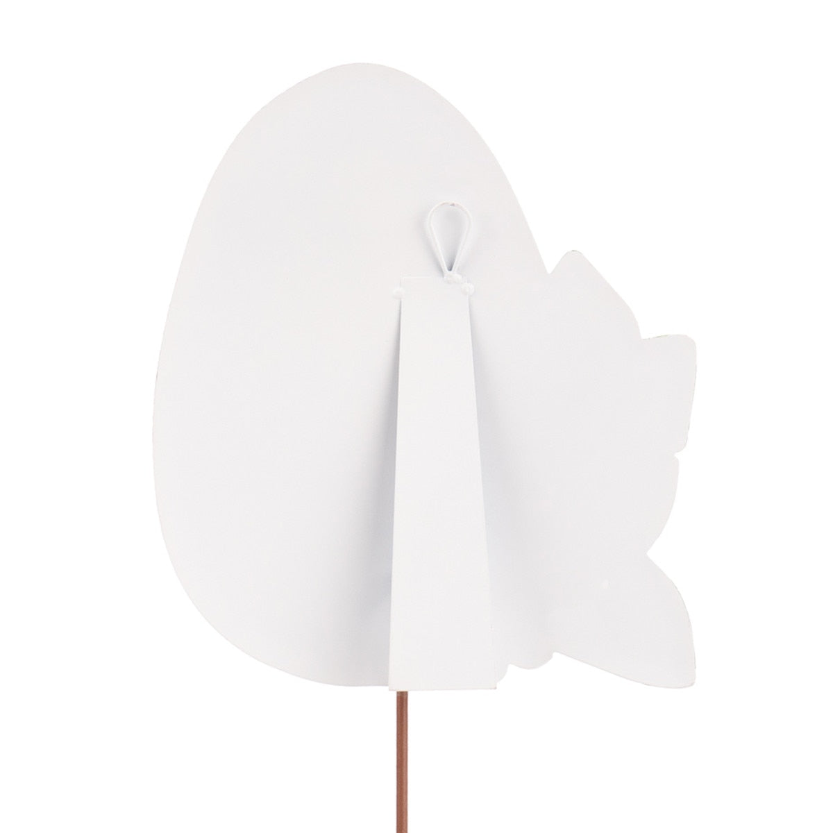 Risen egg-shaped stake with natural wood finish.