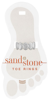 Silver-tone Sand & Stone toe ring featuring a row of detailed seashell designs on a foot-shaped card