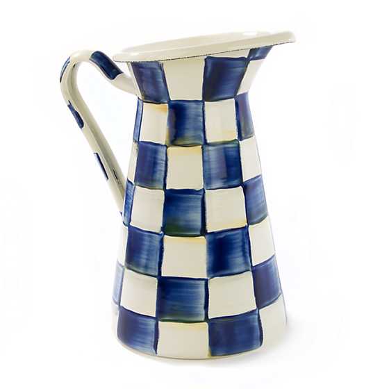 Medium Royal Check Enamel Practical Pitcher with hand-painted blue and white checkered pattern.