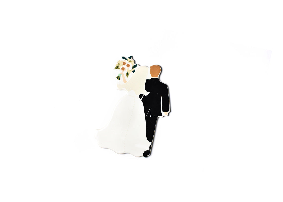Ceramic Bride and Groom Mini Attachment featuring a bride in a white gown holding a bouquet.
