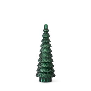 Green glass tiered tree sculpture with three levels.